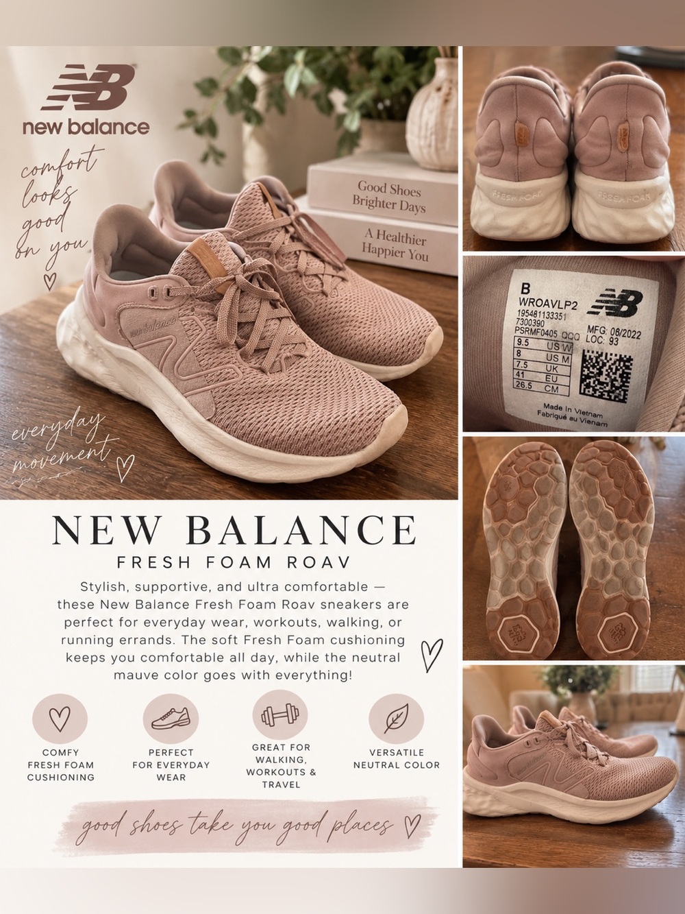 New Balance Fresh Foam Roav Women's Sneakers - Mauve - Size 9.5
